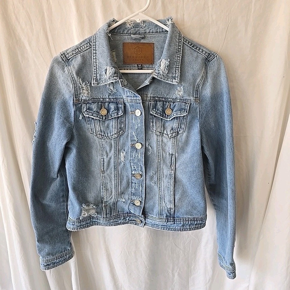 BoomBoom Jeans Destroyed Denim Jean Jacket Light Wash‎ Size M Pockets Y2K 90s